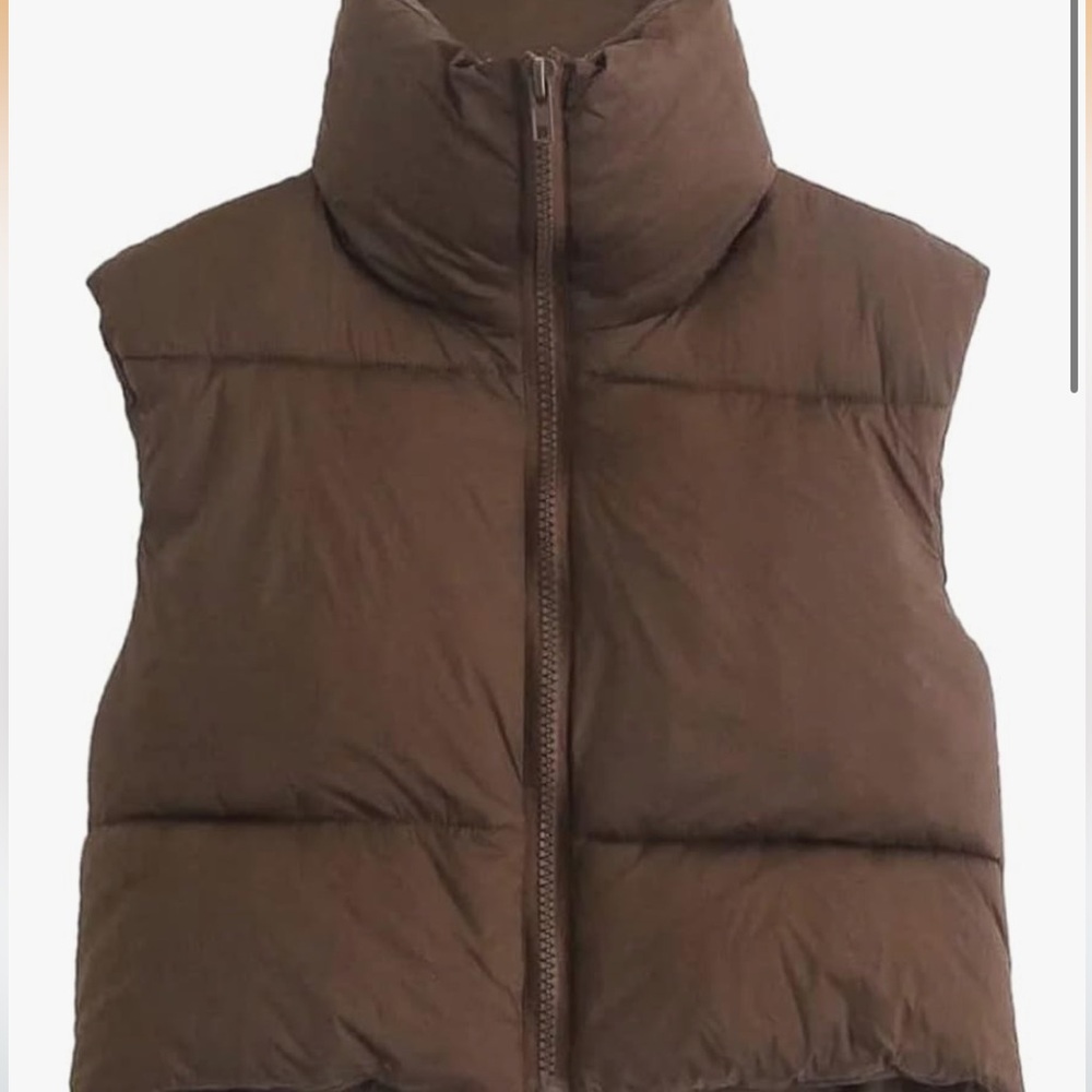Brown Vest Cropped Zip